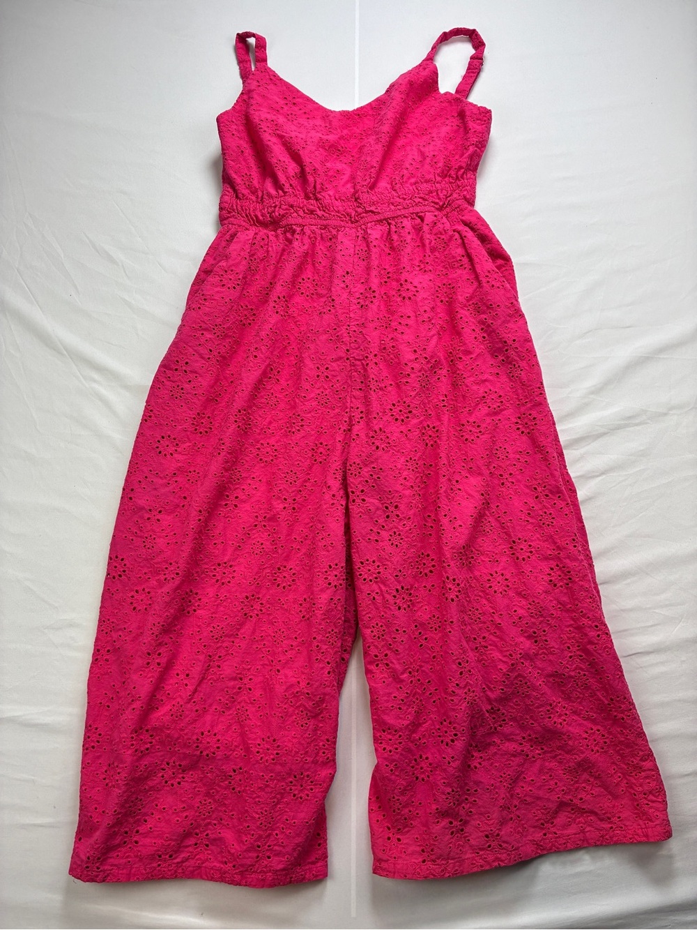 Dress Forum Ladies Hot Pink Eyelet Wide-Leg Cropped Jumpsuit Sz L